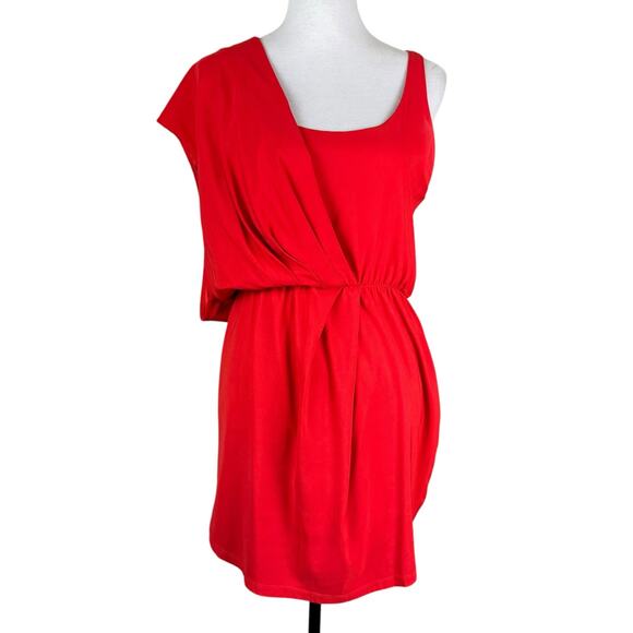 CO-OP Barney’s New York Sz P Red Sleeveless Draped Shoulder Mini Cocktail Dress - Picture 1 of 13
